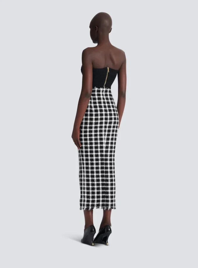 Long gingham tweed skirt Long gingham tweed skirt