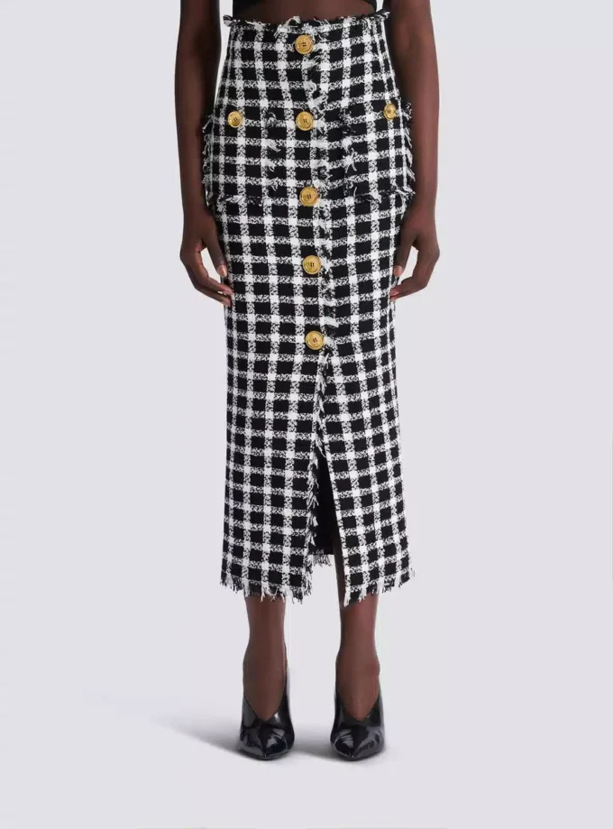 Long gingham tweed skirt Long gingham tweed skirt