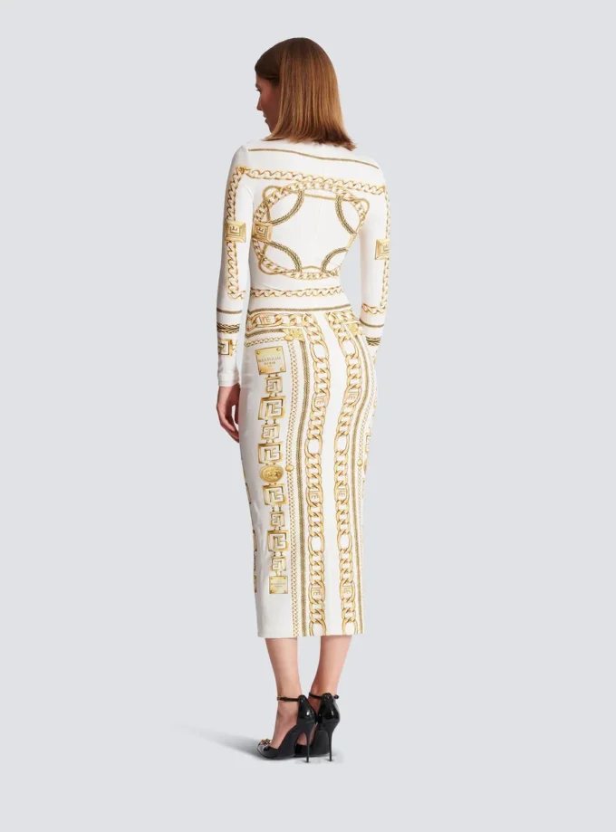Long printed bodycon dress with Balmain Foulard pattern Long printed bodycon dress with Balmain Foulard pattern
