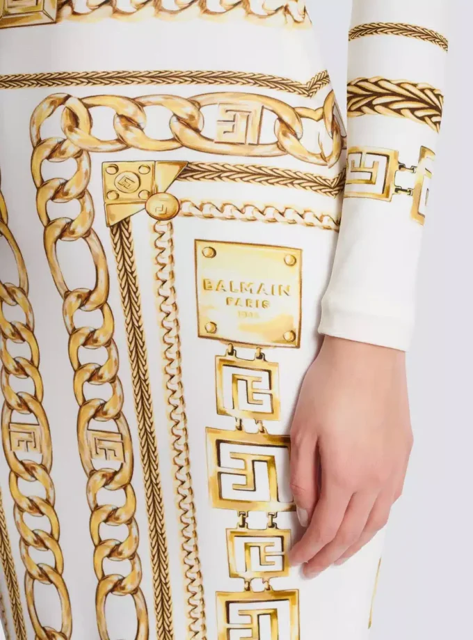 Long printed bodycon dress with Balmain Foulard pattern Long printed bodycon dress with Balmain Foulard pattern