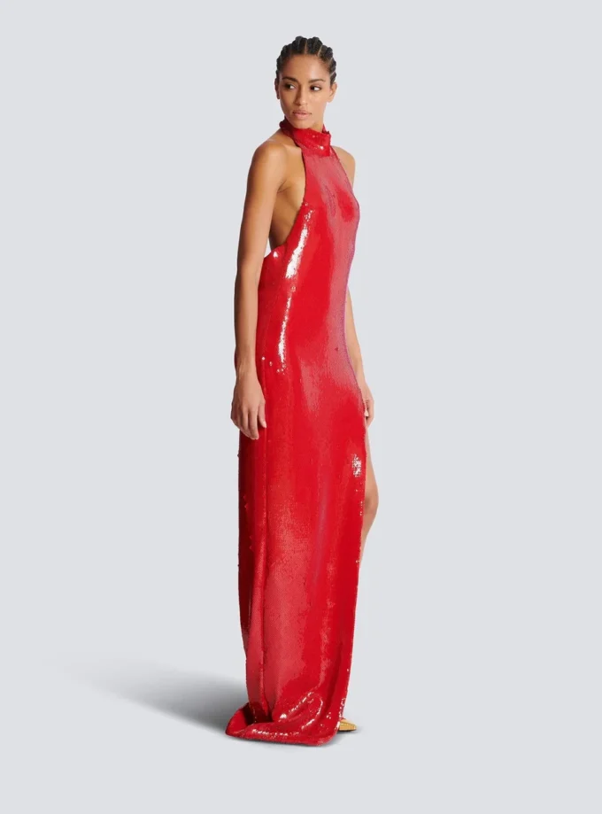 Long sequin halterneck dress