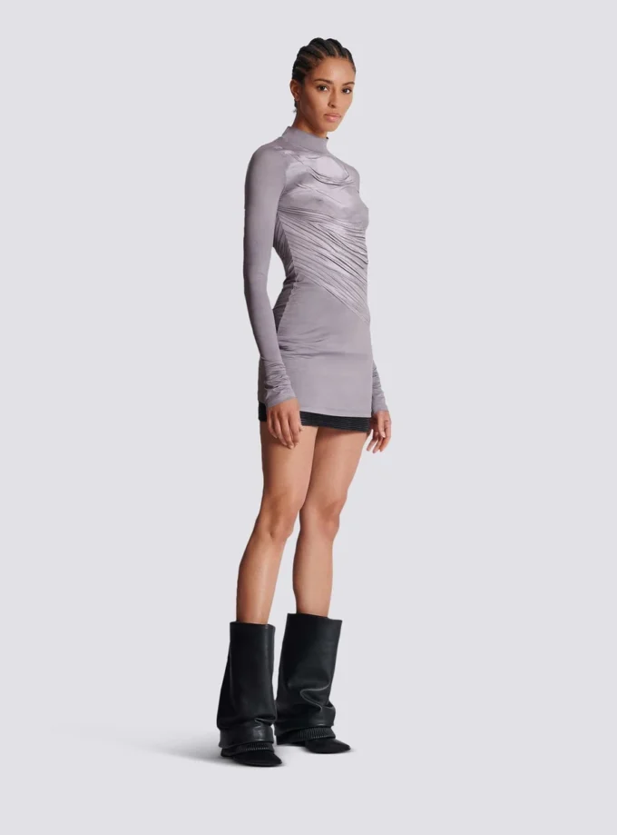 Long-sleeve high-neck draped print trompe-l’œil t-shirt Long-sleeve high-neck draped print trompe-l’œil t-shirt
