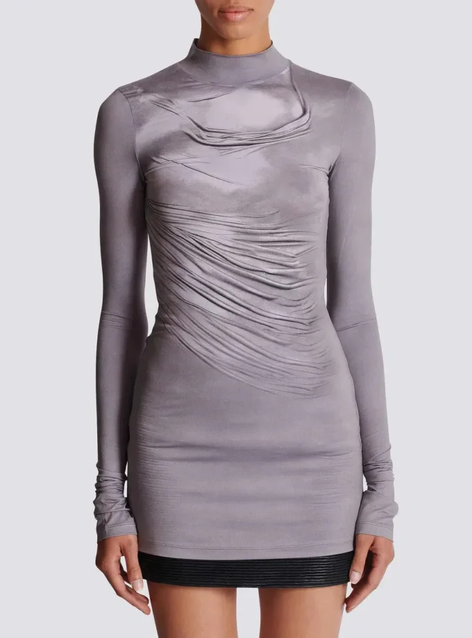 Long-sleeve high-neck draped print trompe-l’œil t-shirt Long-sleeve high-neck draped print trompe-l’œil t-shirt