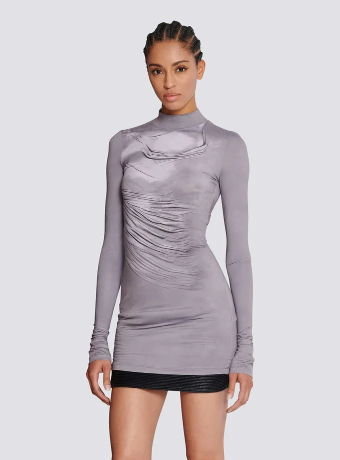 Long-sleeve high-neck draped print trompe-l’œil t-shirt Long-sleeve high-neck draped print trompe-l’œil t-shirt