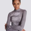 Long-sleeve high-neck draped print trompe-l’œil t-shirt Long-sleeve high-neck draped print trompe-l’œil t-shirt