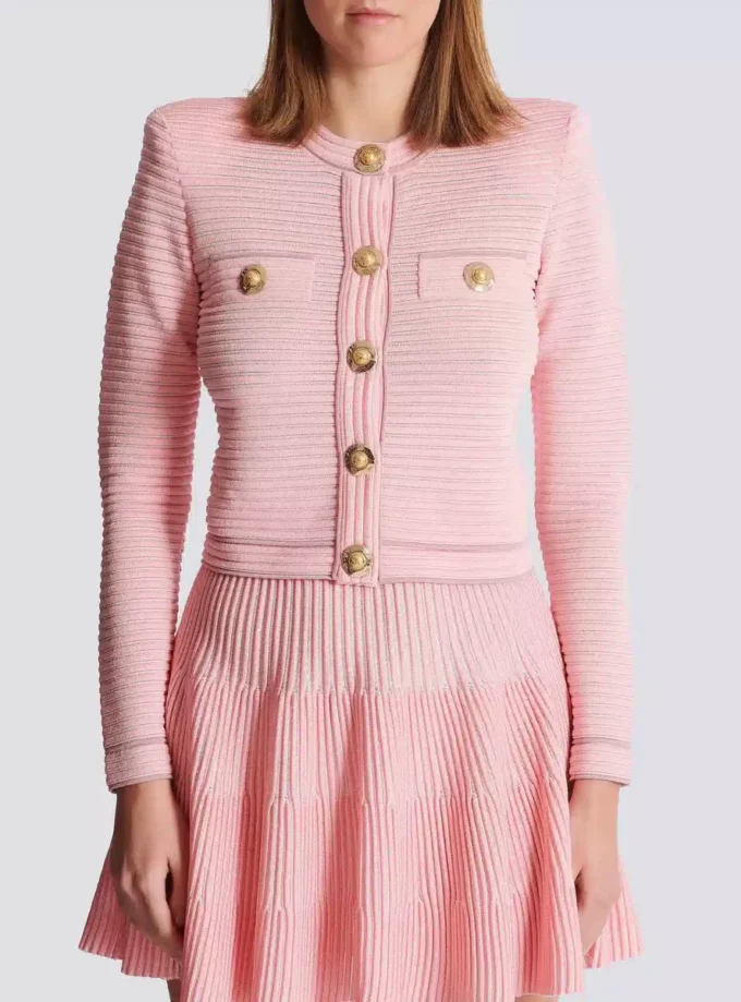 Long-sleeved textured knit cardigan