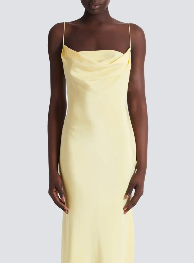 Long strappy dress in silk satin
