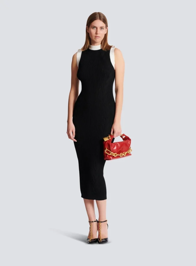 Long two-tone cable-knit dress Long two-tone cable-knit dress