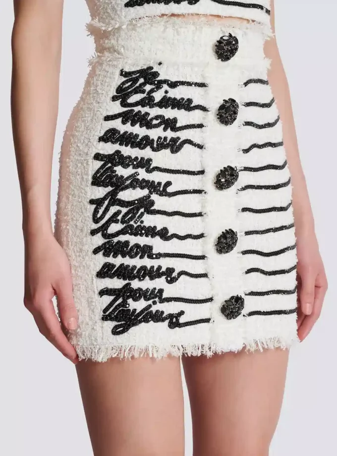 Love letter embroidered tweed skirt Love letter embroidered tweed skirt