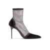 Mesh heeled ankle boots with velvet and rhinestones Mesh heeled ankle boots with velvet and rhinestones