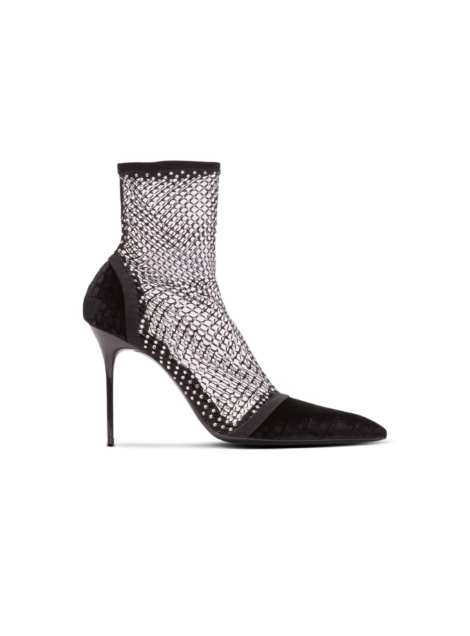 Mesh heeled ankle boots with velvet and rhinestones Mesh heeled ankle boots with velvet and rhinestones