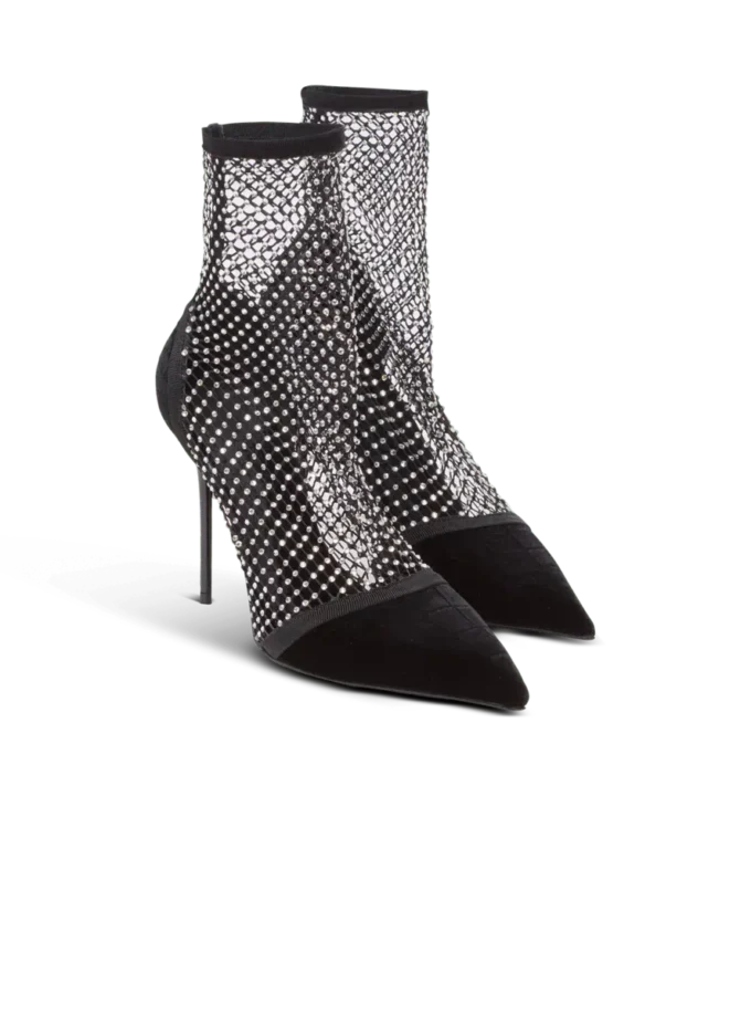 Mesh heeled ankle boots with velvet and rhinestones Mesh heeled ankle boots with velvet and rhinestones