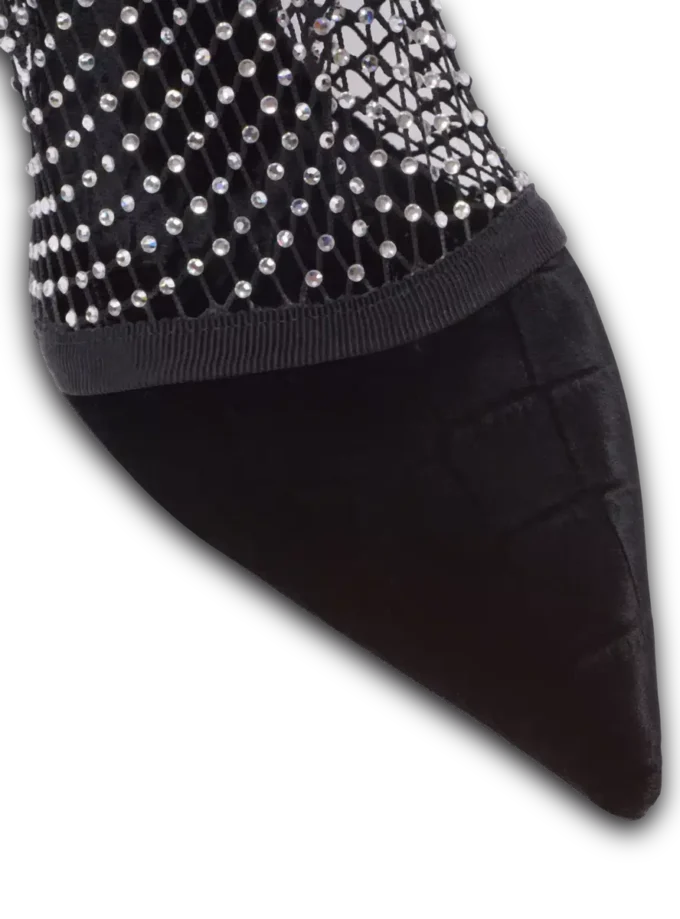 Mesh heeled ankle boots with velvet and rhinestones Mesh heeled ankle boots with velvet and rhinestones