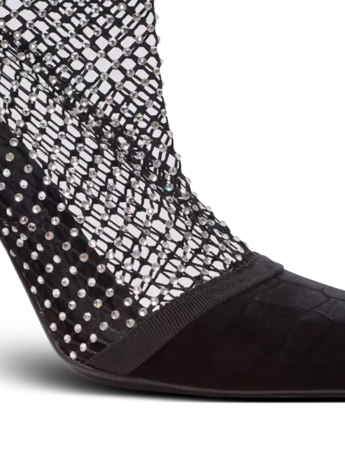 Mesh heeled ankle boots with velvet and rhinestones Mesh heeled ankle boots with velvet and rhinestones