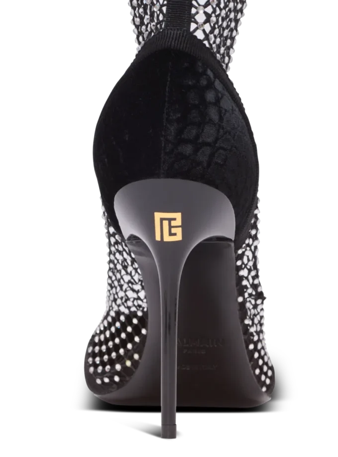 Mesh heeled ankle boots with velvet and rhinestones Mesh heeled ankle boots with velvet and rhinestones
