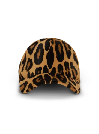 Ponyskin-style leather cap with leopard pattern