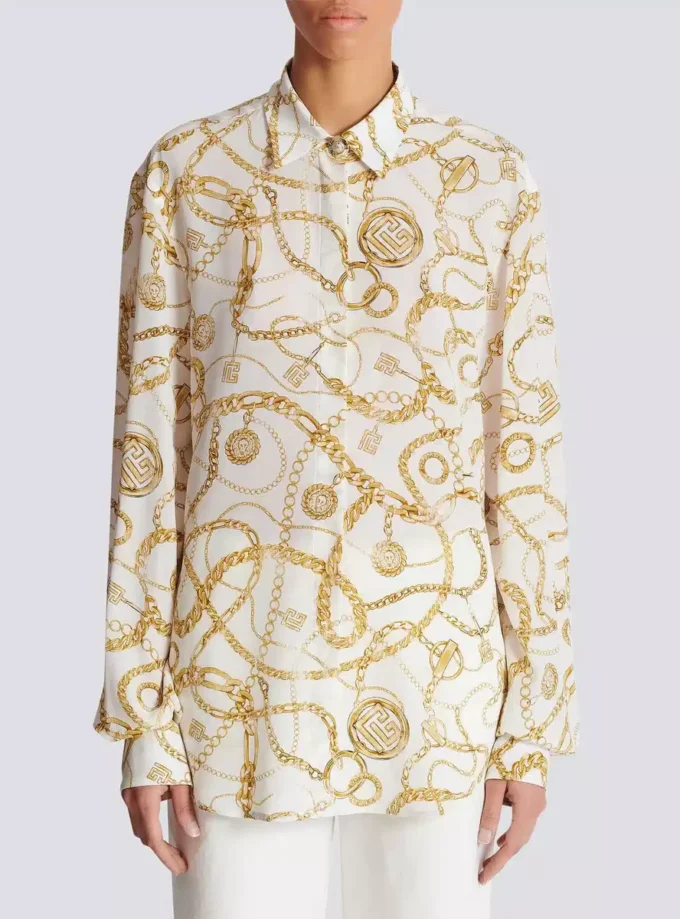 Printed silk shirt with Balmain Chains pattern Printed silk shirt with Balmain Chains pattern