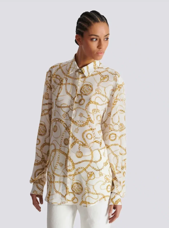 Printed silk shirt with Balmain Chains pattern Printed silk shirt with Balmain Chains pattern