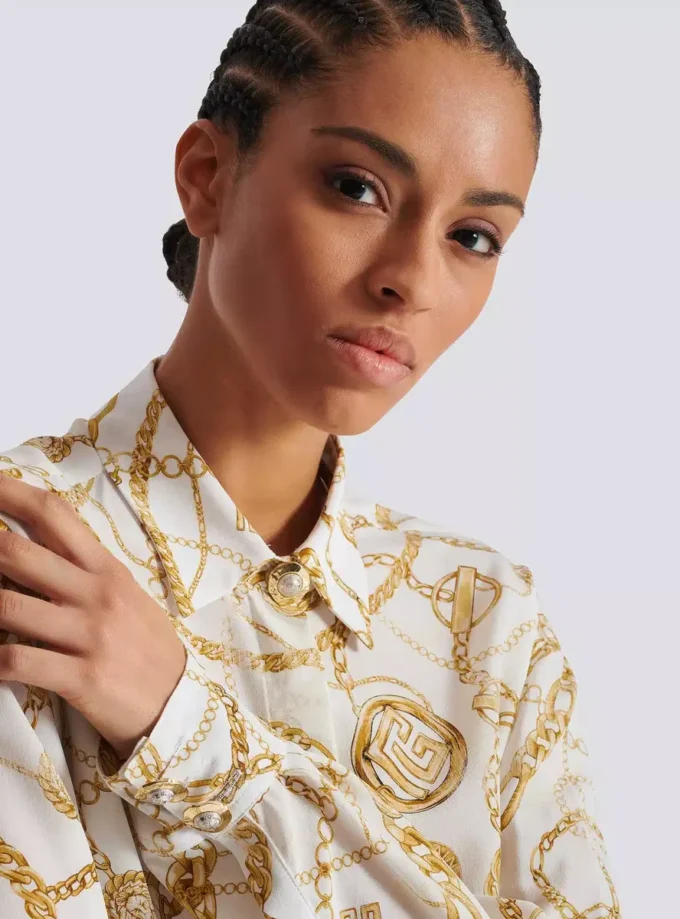 Printed silk shirt with Balmain Chains pattern Printed silk shirt with Balmain Chains pattern