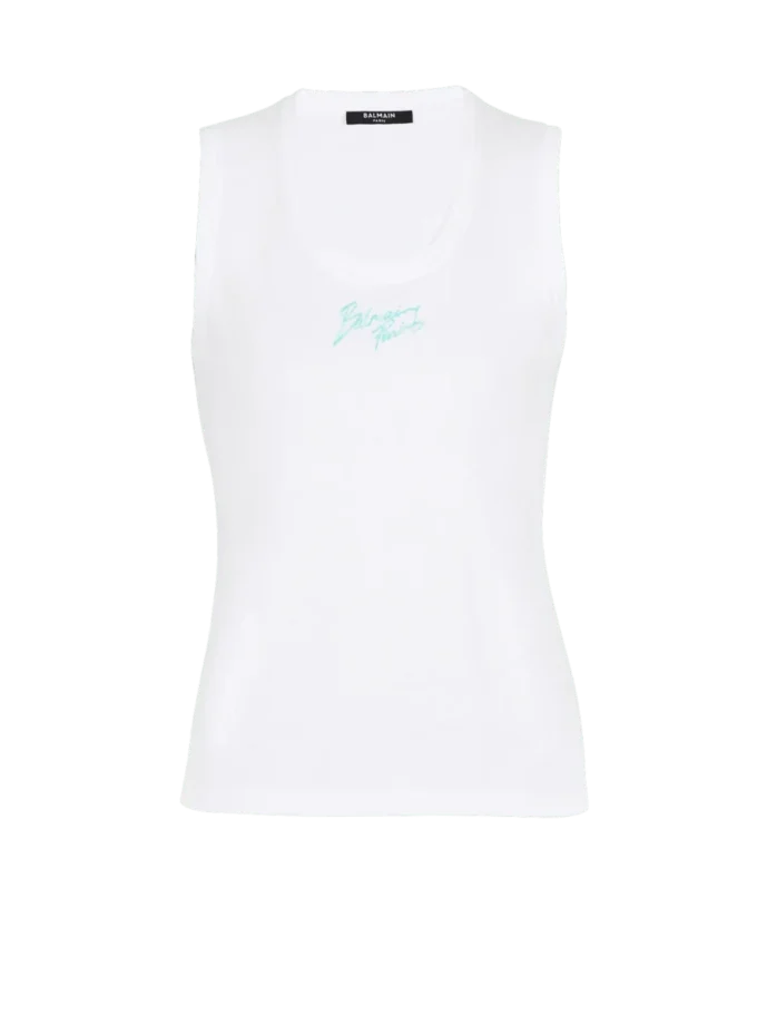 Relaxed tank top with Balmain Paris Brush print