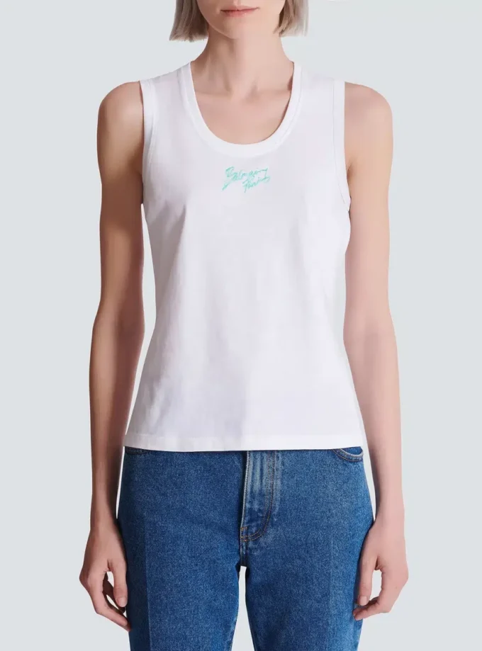 Relaxed tank top with Balmain Paris Brush print