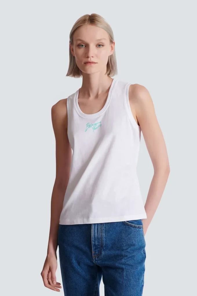 Relaxed tank top with Balmain Paris Brush print