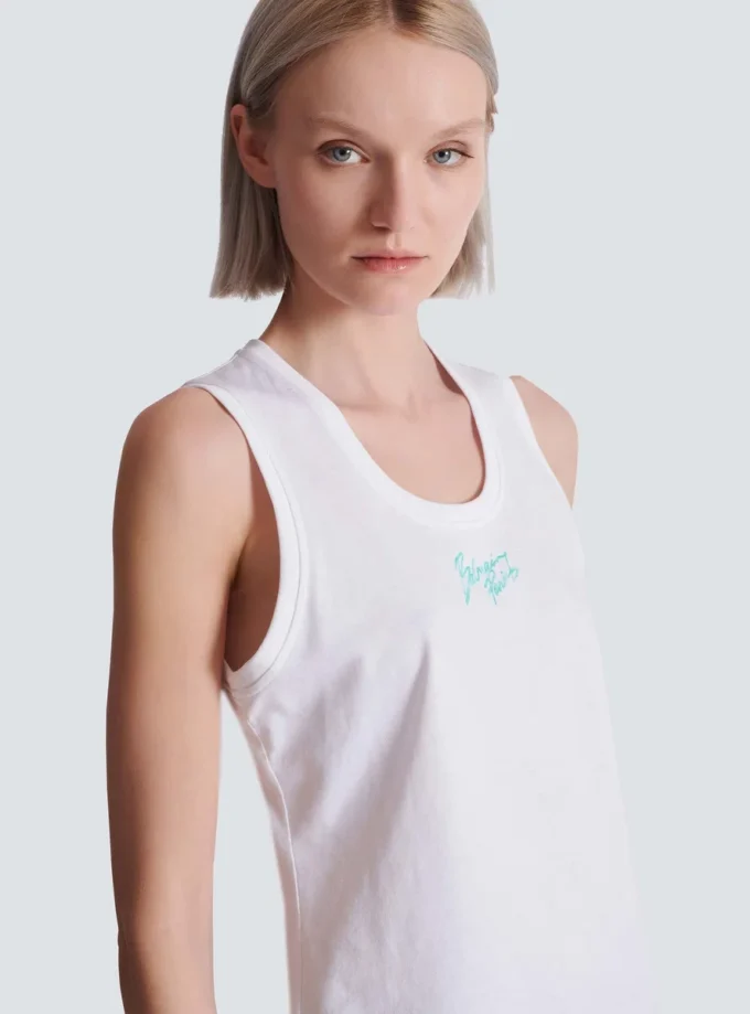 Relaxed tank top with Balmain Paris Brush print