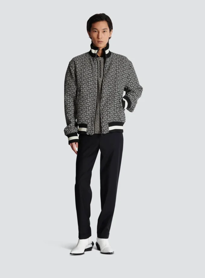 Reversible monogrammed bomber jacket
