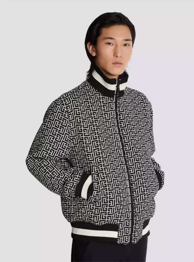 Reversible monogrammed bomber jacket