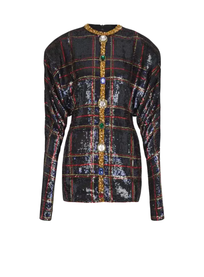 Short embroidered plaid dress Short embroidered plaid dress