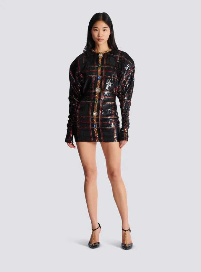 Short embroidered plaid dress Short embroidered plaid dress