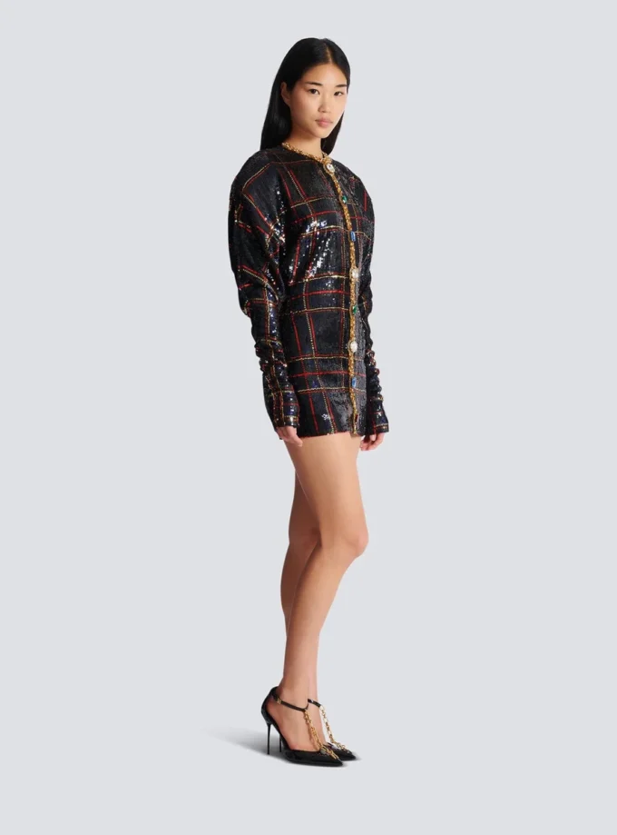 Short embroidered plaid dress Short embroidered plaid dress