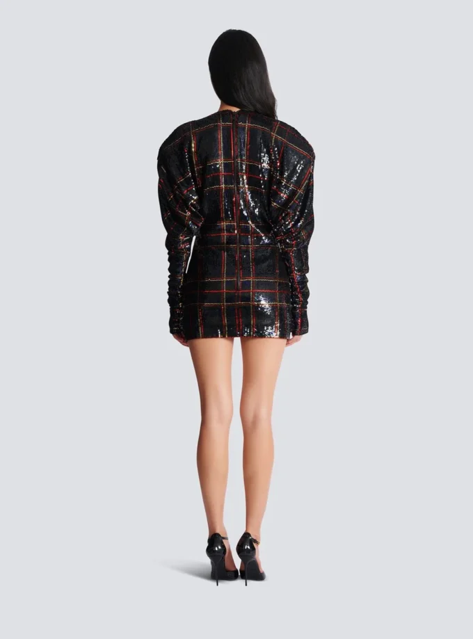 Short embroidered plaid dress Short embroidered plaid dress
