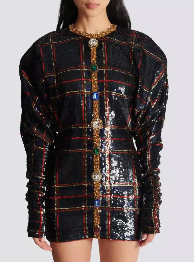 Short embroidered plaid dress Short embroidered plaid dress
