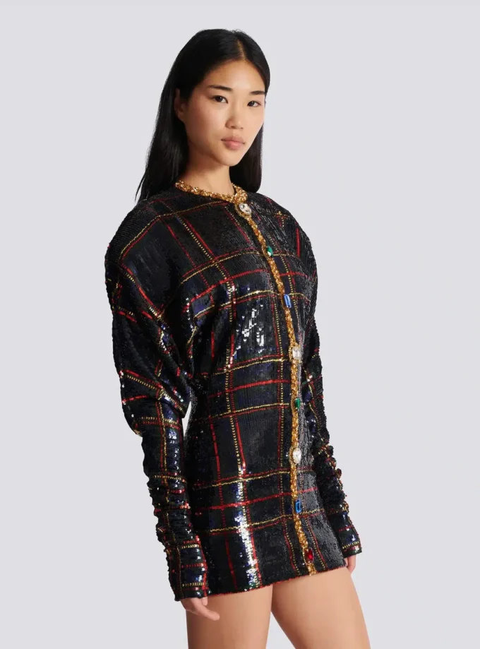 Short embroidered plaid dress Short embroidered plaid dress