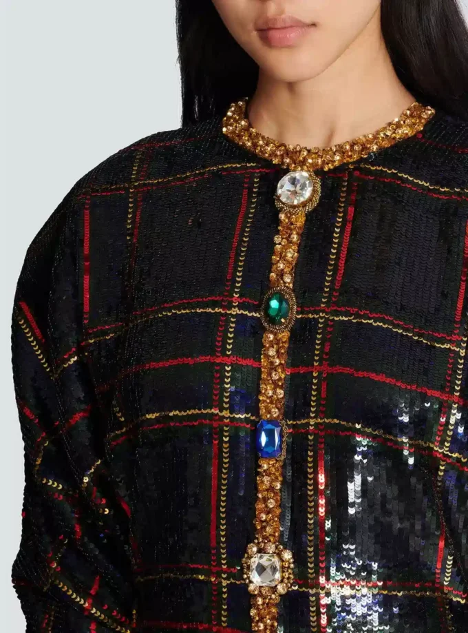 Short embroidered plaid dress Short embroidered plaid dress