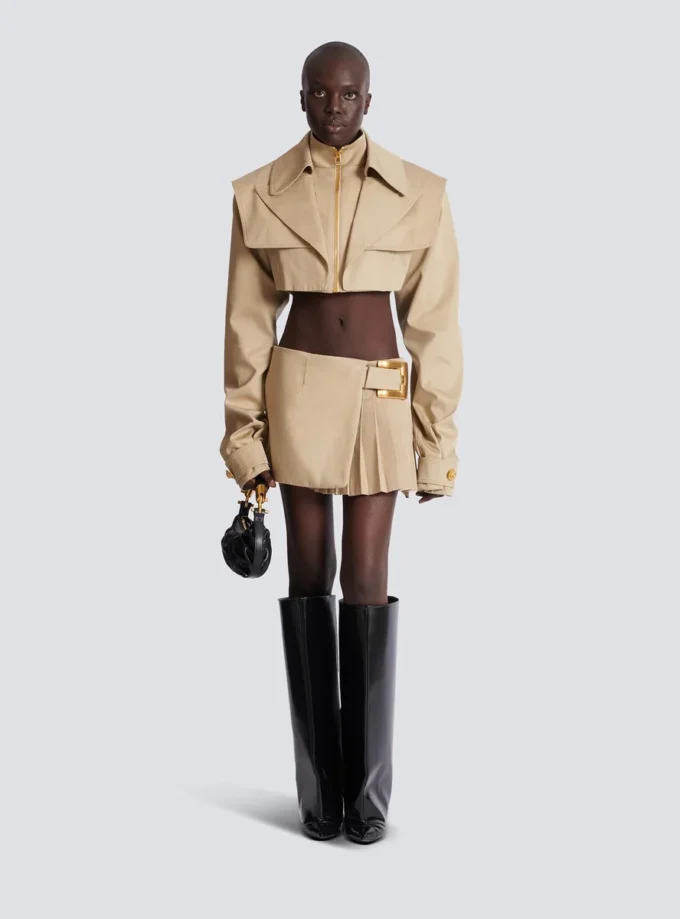 Short gabardine skirt with belt detail Short gabardine skirt with belt detail