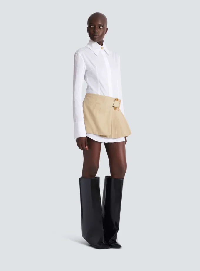 Short gabardine skirt with belt detail Short gabardine skirt with belt detail