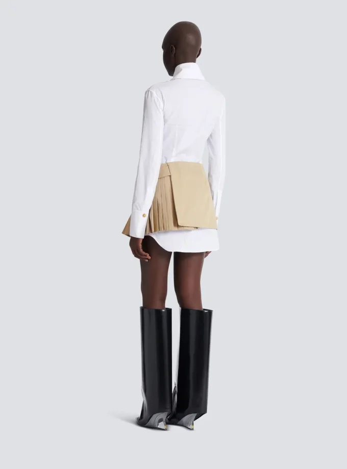 Short gabardine skirt with belt detail Short gabardine skirt with belt detail