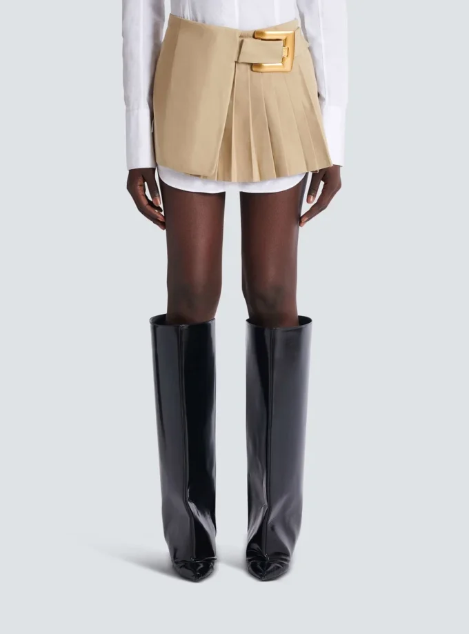 Short gabardine skirt with belt detail Short gabardine skirt with belt detail