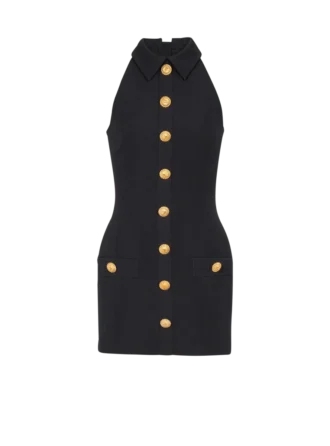 Short grain de poudre dress with buttons