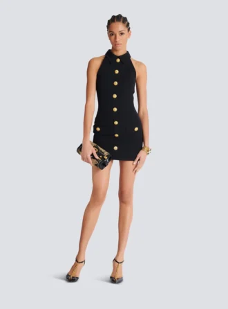 Short grain de poudre dress with buttons