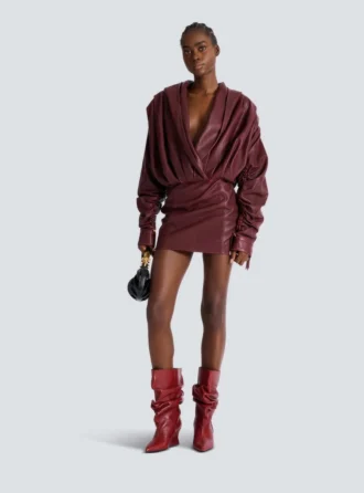 Short hooded dress in washed lambskin