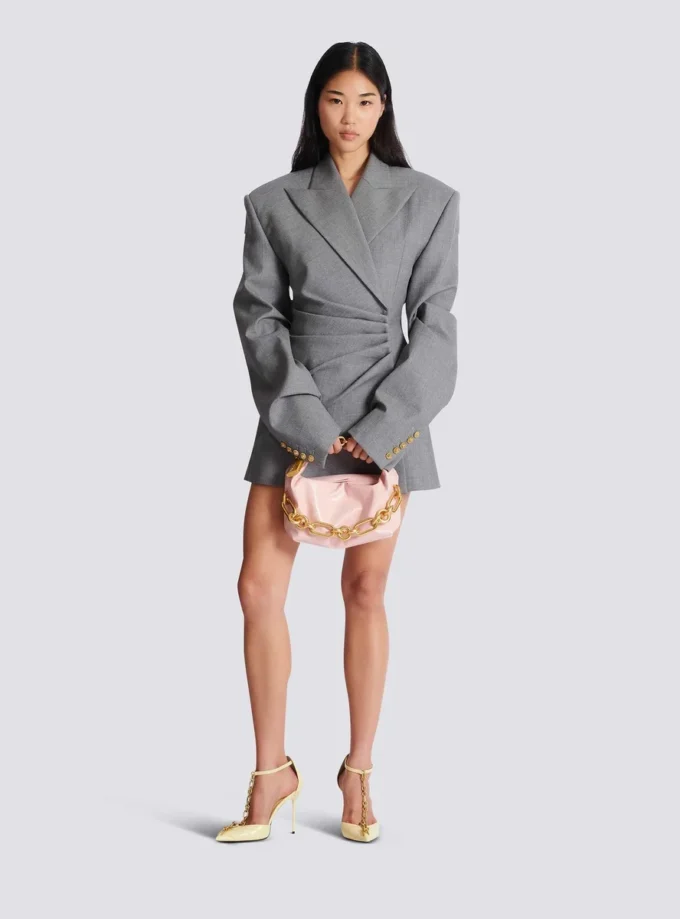 Short jacket dress in draped wool Short jacket dress in draped wool