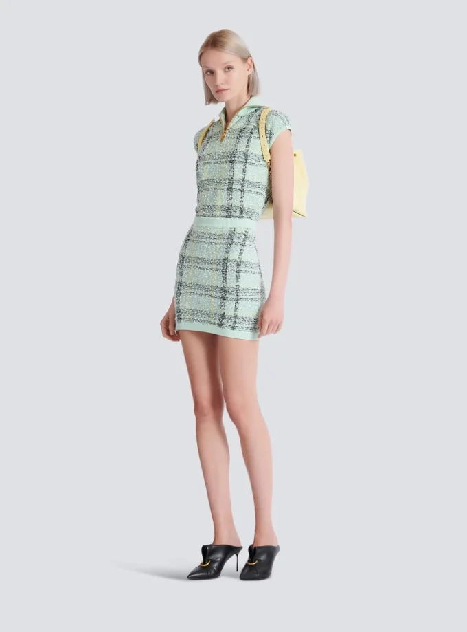 Short skirt in glitter plaid tweed Short skirt in glitter plaid tweed