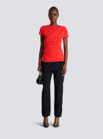 Short-sleeved draped jersey T-shirt