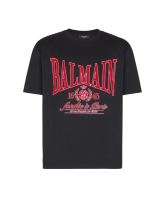 Short-sleeved T-shirt with flocked Balmain College print Short-sleeved T-shirt with flocked Balmain College print