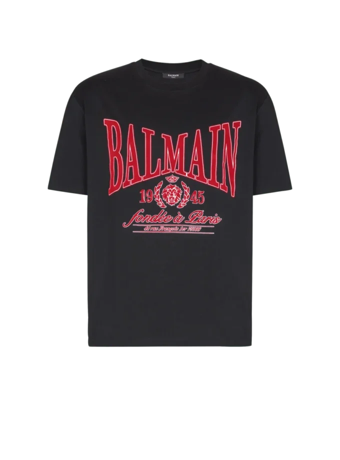 Short-sleeved T-shirt with flocked Balmain College print Short-sleeved T-shirt with flocked Balmain College print