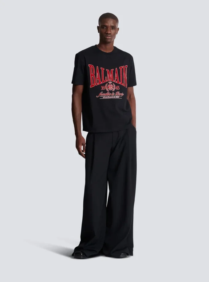 Short-sleeved T-shirt with flocked Balmain College print Short-sleeved T-shirt with flocked Balmain College print