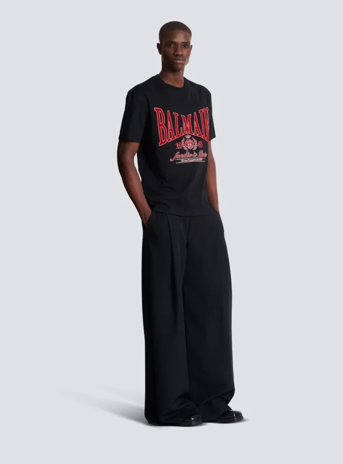 Short-sleeved T-shirt with flocked Balmain College print Short-sleeved T-shirt with flocked Balmain College print